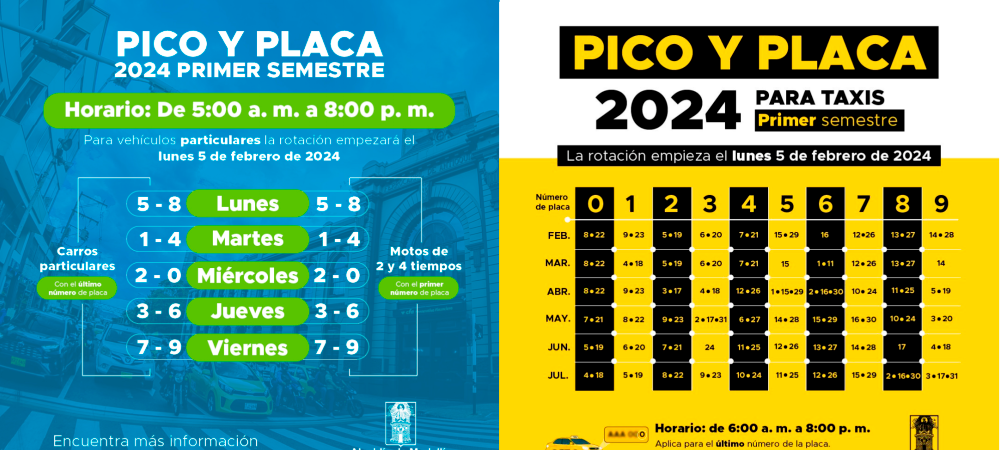 Rotación del pico y placa para el primer semestre de 2024. /FOTOS: ALCALDÍA DE MEDELLÍN