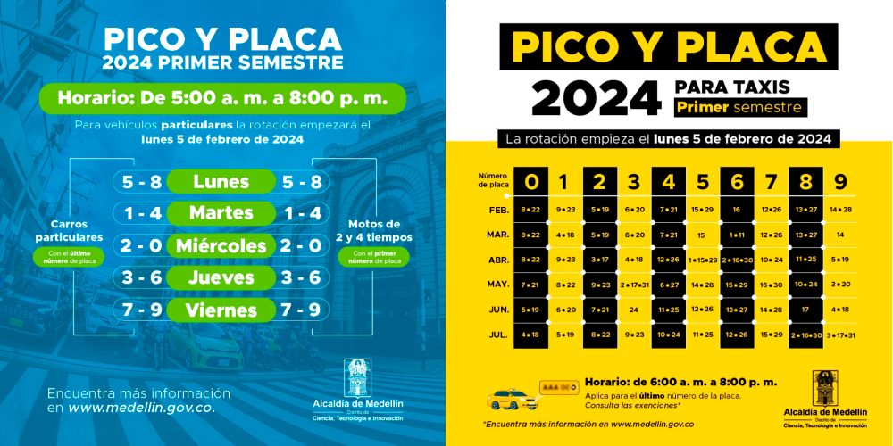 Rotación del pico y placa para el primer semestre de 2024. /FOTOS: ALCALDÍA DE MEDELLÍN