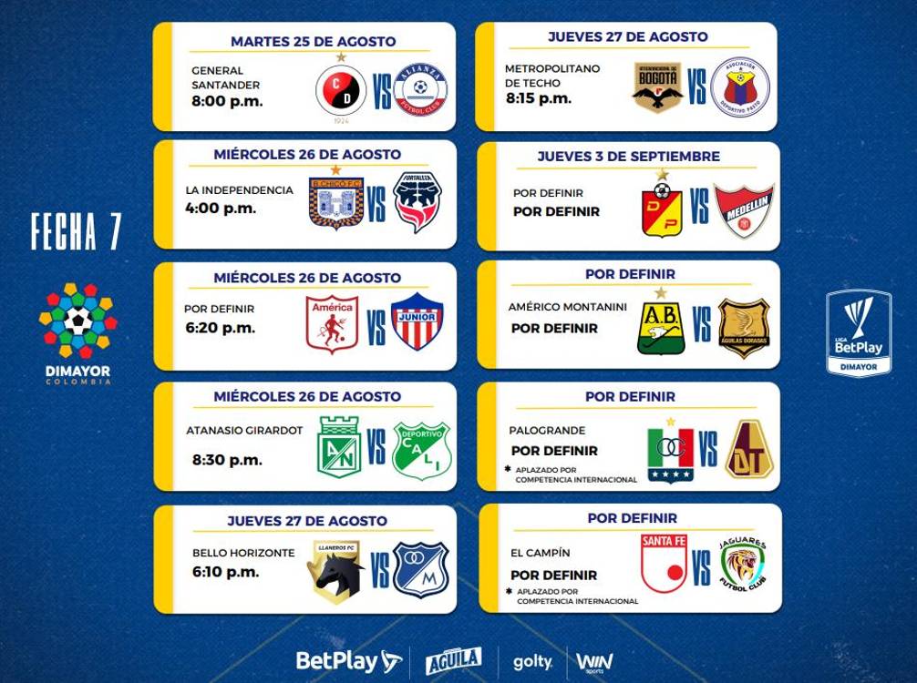 Programación fecha 7 Liga Betplay. FOTO CORTESÍA DIMAYOR