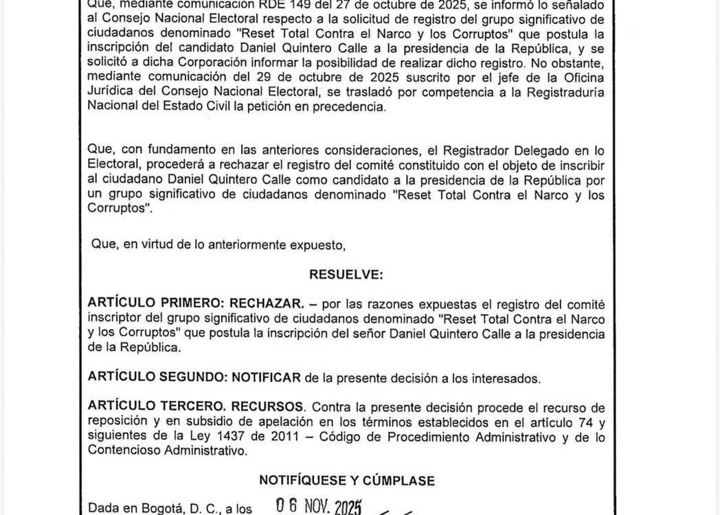 IMAGEN: REGISTRADURÍA NACIONAL