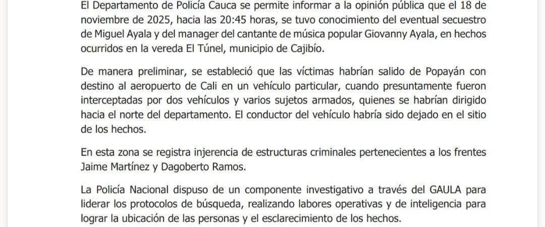 Boletín de prensa. / POLICÍA NACIONAL