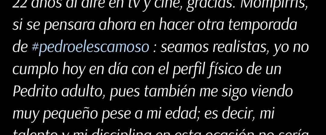La razón por que Carlos Kajú no interpretó al hijo de Pedro Coral en la nueva temporada de ‘Pedro el Escamoso’