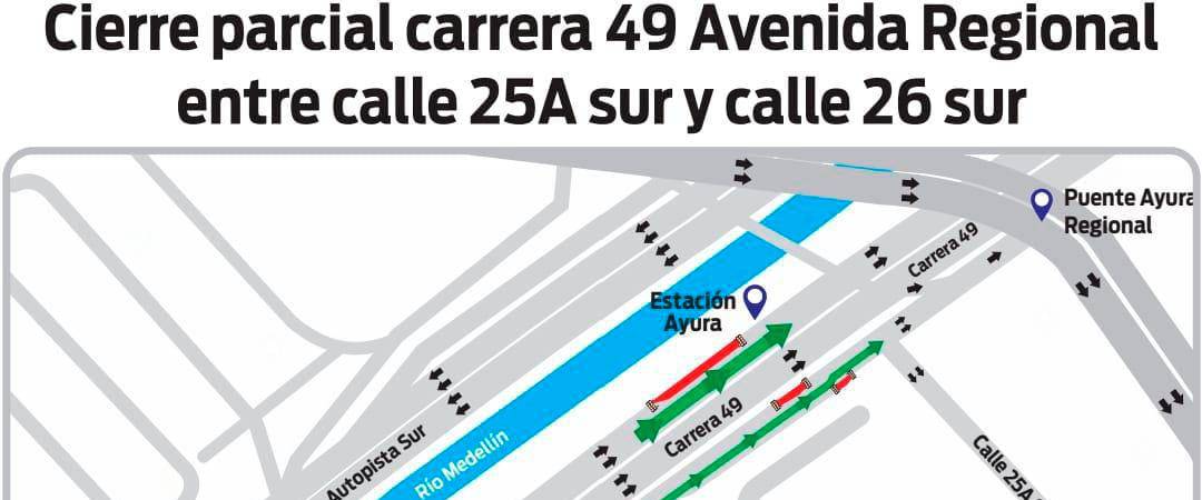 Estos serán los cierres parciales que tendrá la vía. / FOTO: EPM