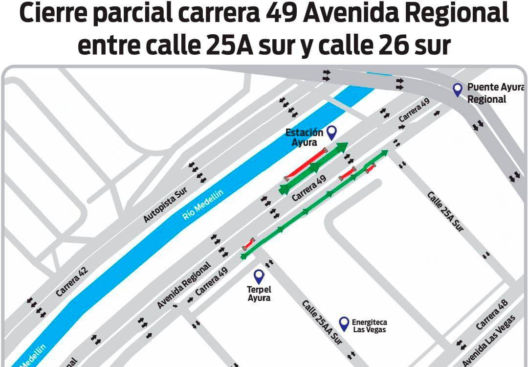 Estos serán los cierres parciales que tendrá la vía. / FOTO: EPM