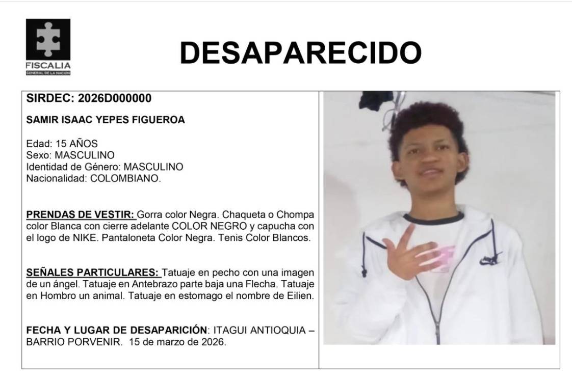 Esta era la imagen con la que la Fiscalía había la desaparición del menor. FOTO: FISCALÍA