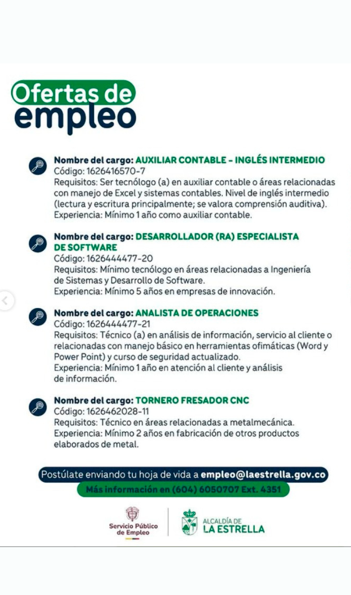 ¿Desempleado en La Estrella? Conozca 24 vacantes disponibles