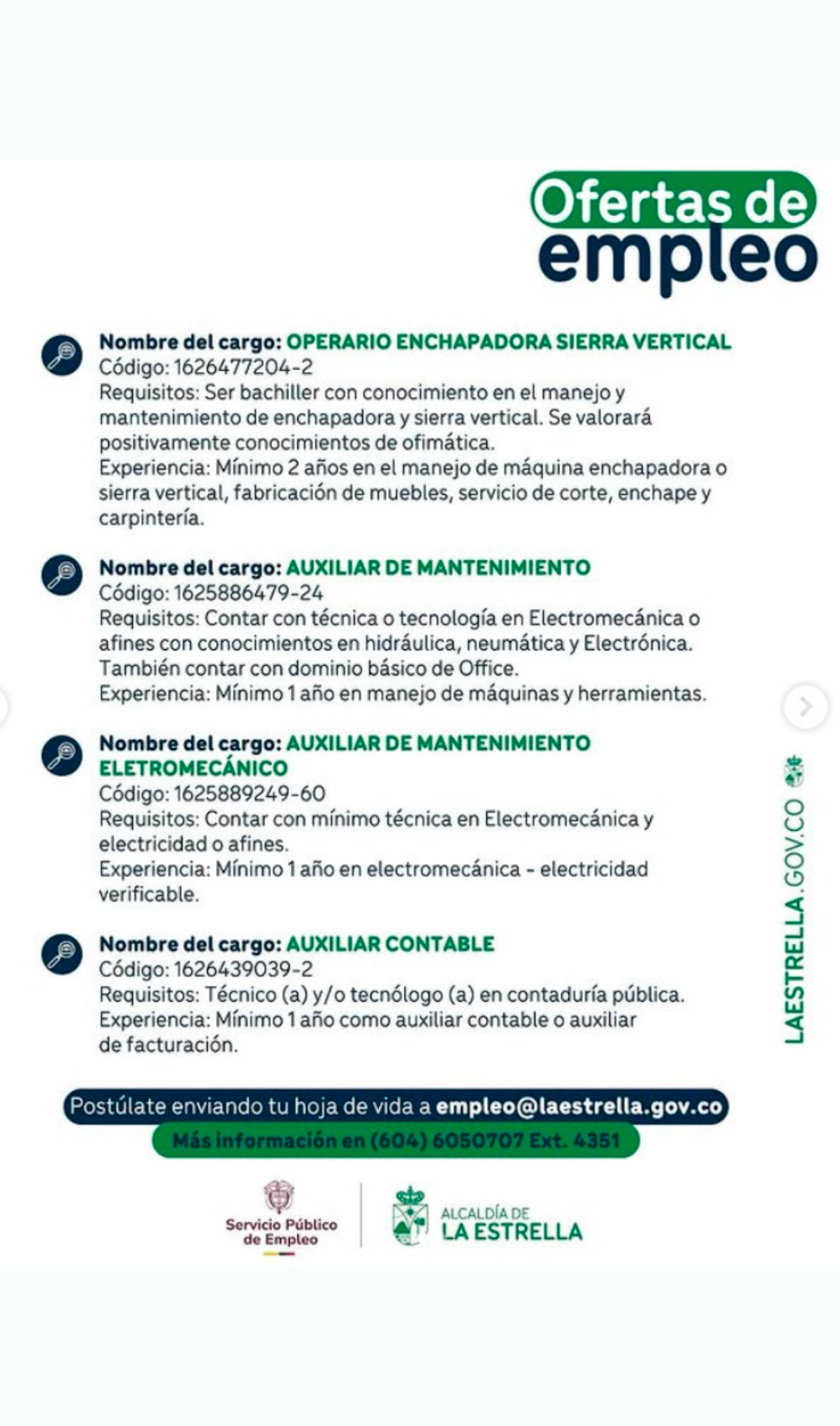 ¿Desempleado en La Estrella? Conozca 24 vacantes disponibles