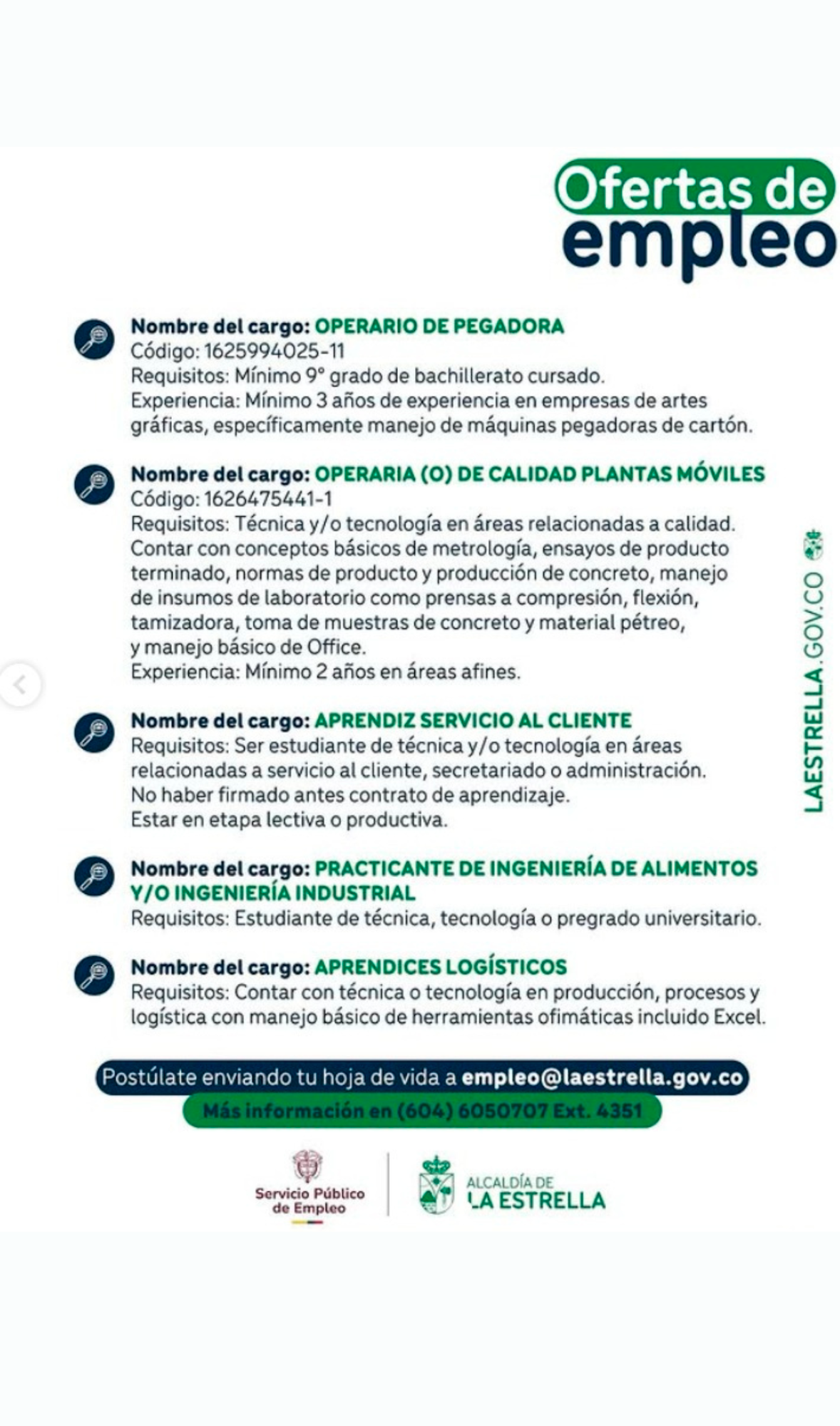 ¿Desempleado en La Estrella? Conozca 24 vacantes disponibles