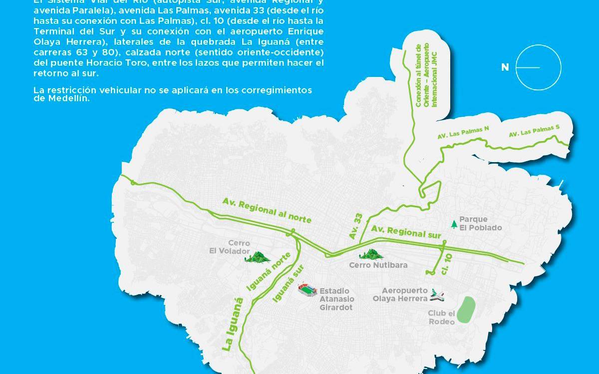 Mapa de vías que no tendrán pico y placa en Medellín. /FOTO: ALCALDÍA DE MEDELLÍN