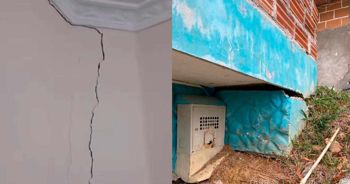 Grietas en casas por temblor en Bello. /FOTOS: CORTESÍA DENUNCIAS ANTIOQUIA