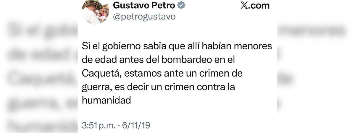 Trino de Gustavo Petro en 2019. /FOTO: @MARIAFDACABAL