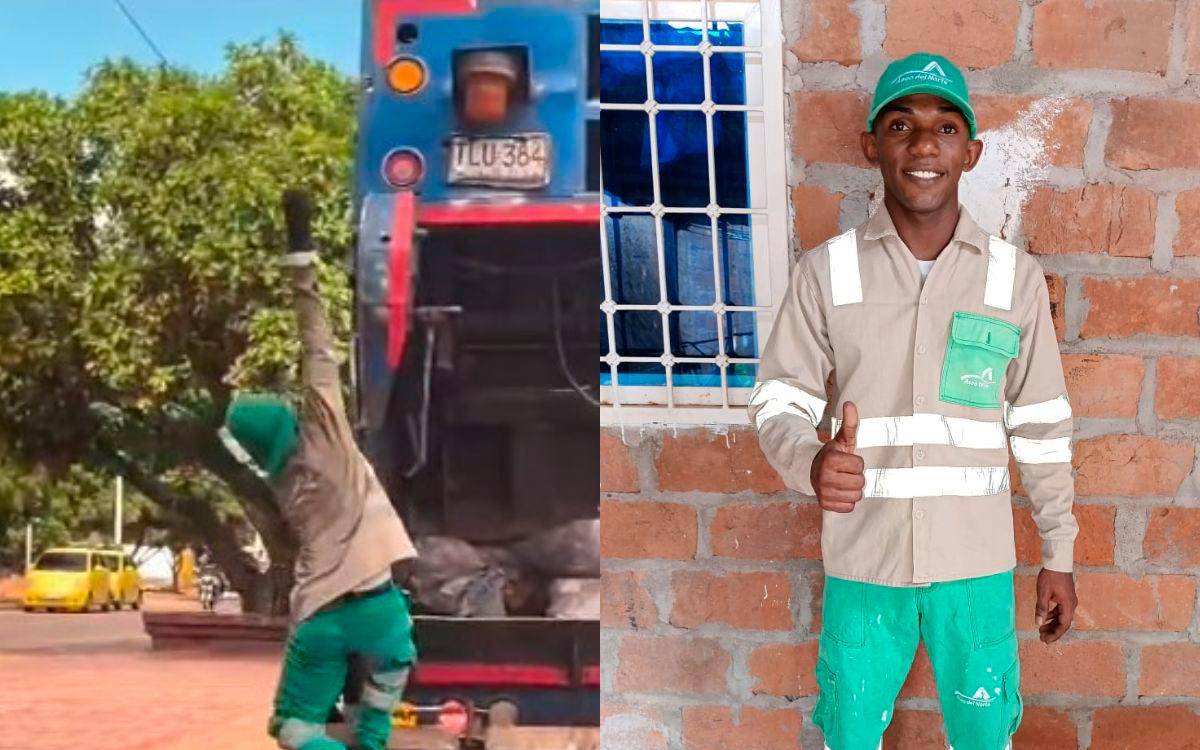 EN VIDEO: Recolector de basura se vuelve viral por su peculiar manera de trabajar