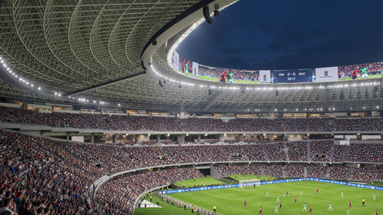 Así sería el estadio Atanasio Girardot en 2028. Cumple con los parámetros exigidos por la Fifa y la Conmebol. FOTO: ALCALDÍA DE MEDELLÍN