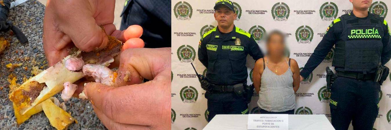 La mujer capturada por tratar de ingresar droga en huesos de pollo a estación de Policía de Andes. /FOTOS: CORTESÍA 