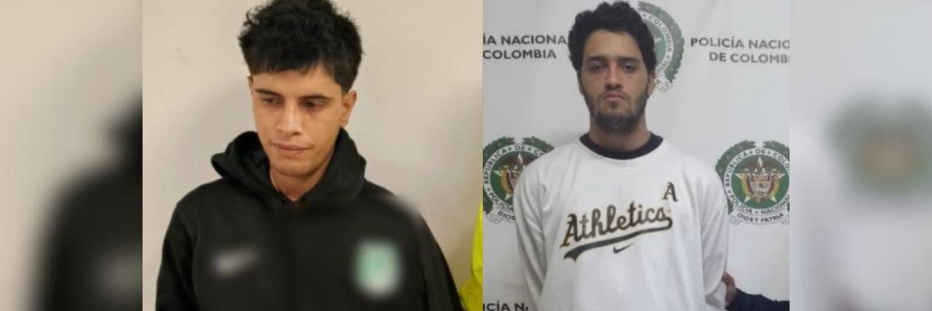 Mateo Marín Bedoya, alias Aretes (izq.) junto a Yeiner Alejandro Carmona Echavarría, alias Mandíbula (der.), enviados a la cárcel por su presunta responsabilidad en robos a D1. FOTOS: CORTESÍA