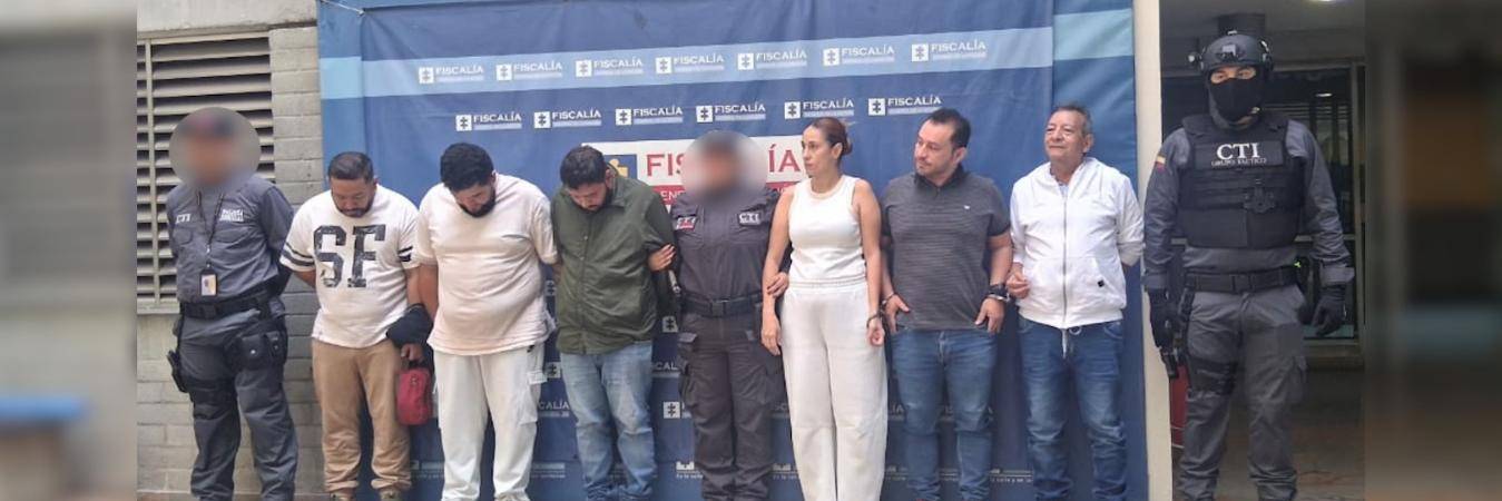 Luis Fernando Berrío Duque, Juan Camilo Vásquez Ramírez, Juan Diego Ramírez Caicedo, Johana Gil Henao, Carlos Andrés Pineda Zapata y Miguel Ángel Manrique Villa fueron capturados y judicializados. FOTO: FISCALÍA