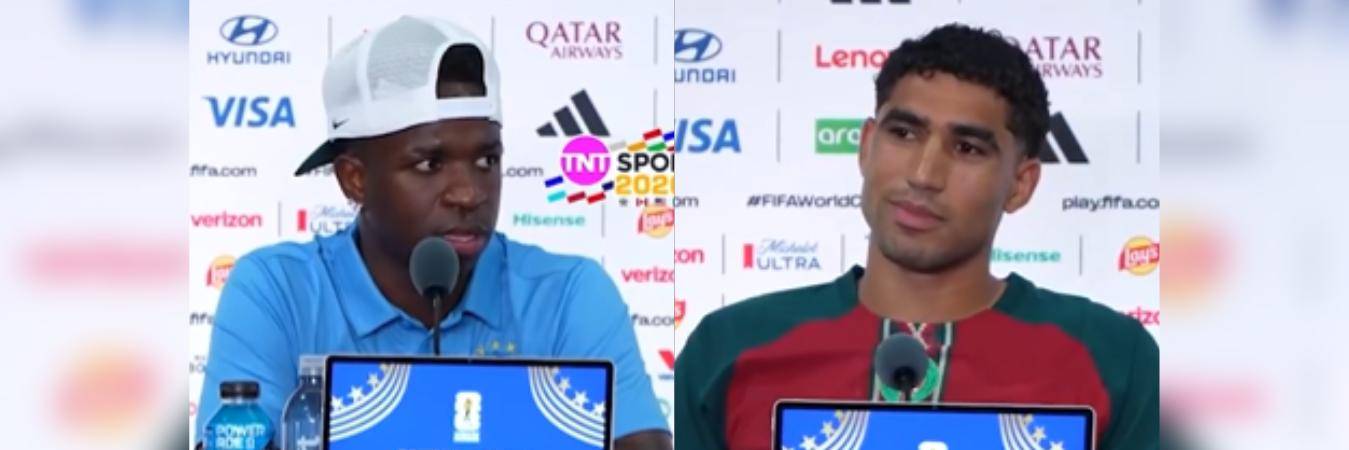 El delantero brasileño Vinícius Junior (izq.) y el defensa marroquí Hakimi. FOTO: @TNTSPORTSMEX