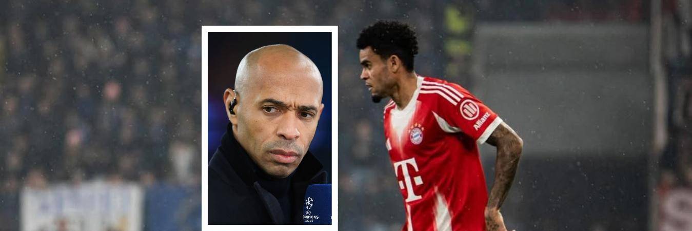 Thierry Henry (izq.) y Luis Díaz (der.). FOTOS: BAYERN MÚNICH (FONDO) Y TOMADA DE X @TouchlineX (DETALLE)