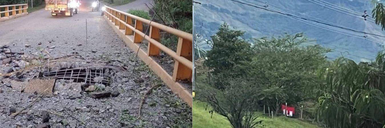 Circulan reportes ciudadanos sobre la aparición de banderas alusivas al Eln en distintos corredores viales del departamento. FOTO: CAPTURA DE PANTALLA VIDEOS AFICIONADOS
