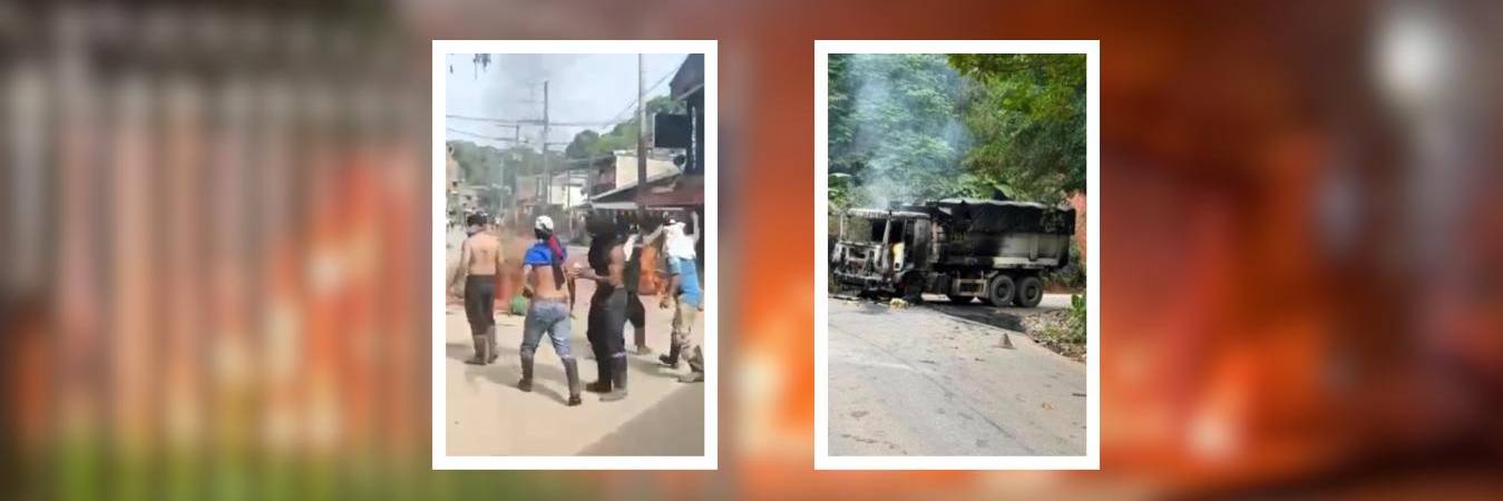 Las calles del municipio están bloqueadas con llantas y vehículos quemados. FOTOS: CORTESÍA