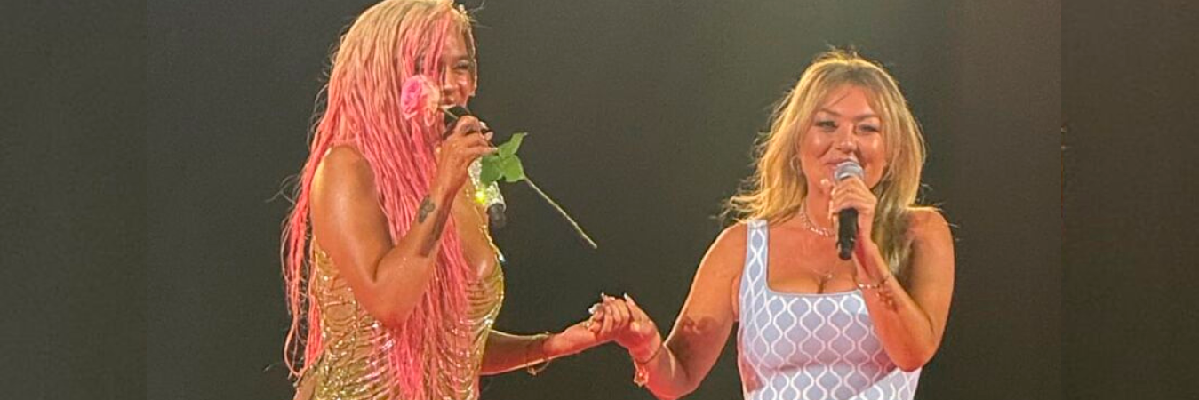 Karol G y Amaia Montero en el Bernabéu. /FOTO: CAPTURA DE VIDEO