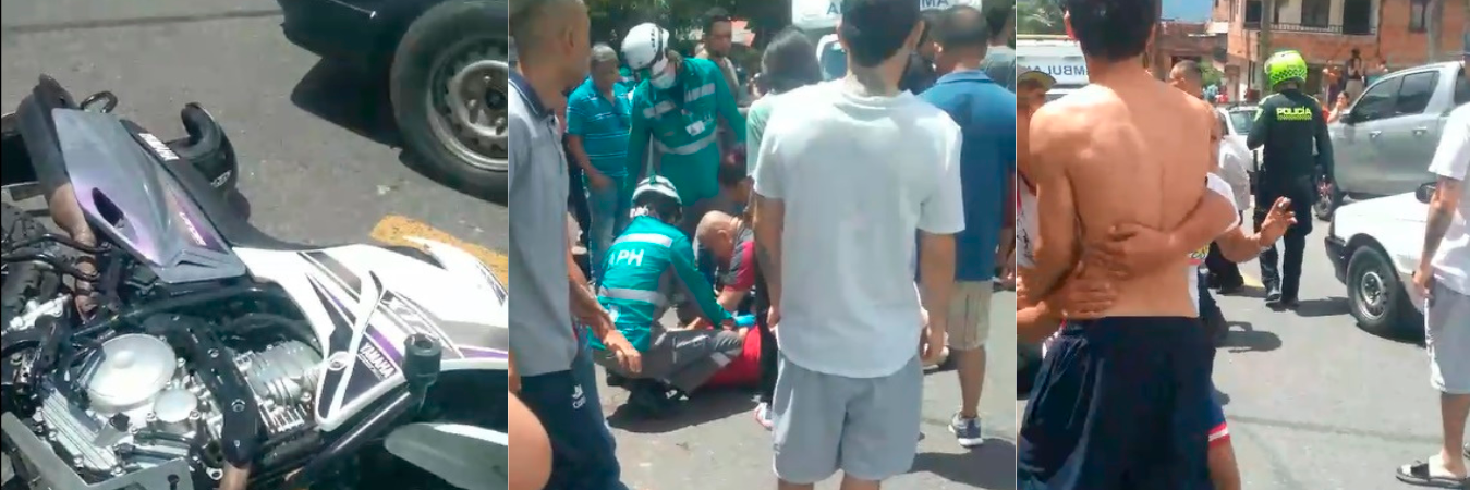 La Policía sacó a los ocupantes de la moto del lugar, para que no fueran linchados. /IMÁGENES: CORTESÍA.