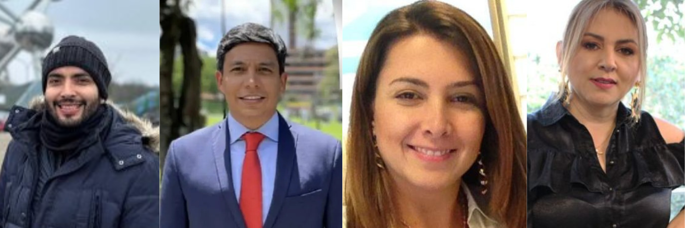 De izquierda a derecha: Juan José Aux (exsecretario de comunicaciones), y Déninson Mendoza, Johana Jaramillo y Mábel Rocío López, exgerentes de Telemedellín. /FOTOS: REDES SOCIALES
