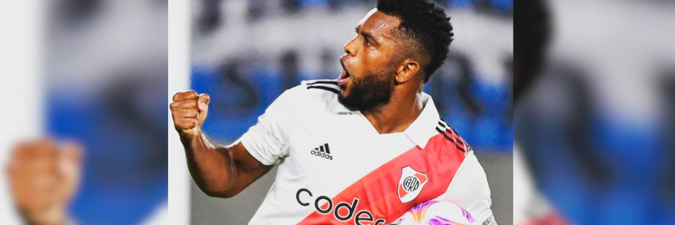 Miguel Ángel Borja celebrando un gol con River Plate. /FOTO: INSTAGRAM @miguelaborja23