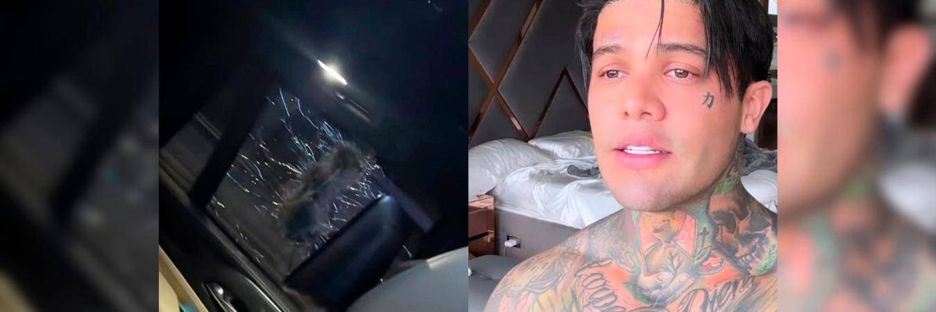 El carro con los vidrios quebrados y Yéferson Cossio. /FOTOCAPTURAS DE INSTAGRAM