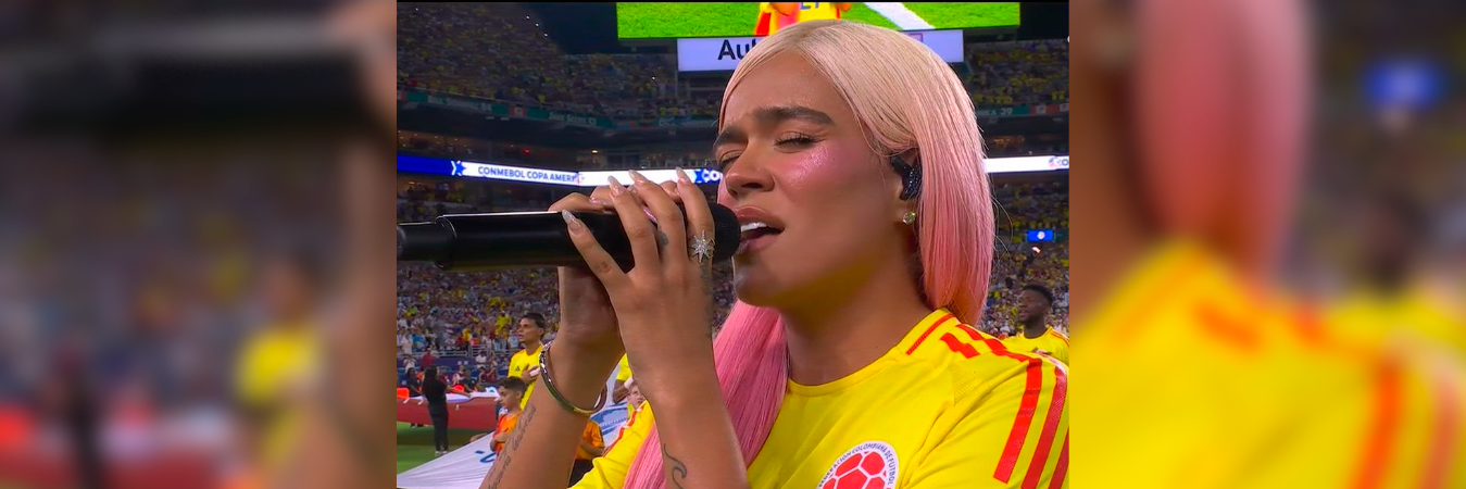 La artista antioqueña fue la encargada de cantar el himno colombiano. / FOTO: CAPTURA DE PANTALLA