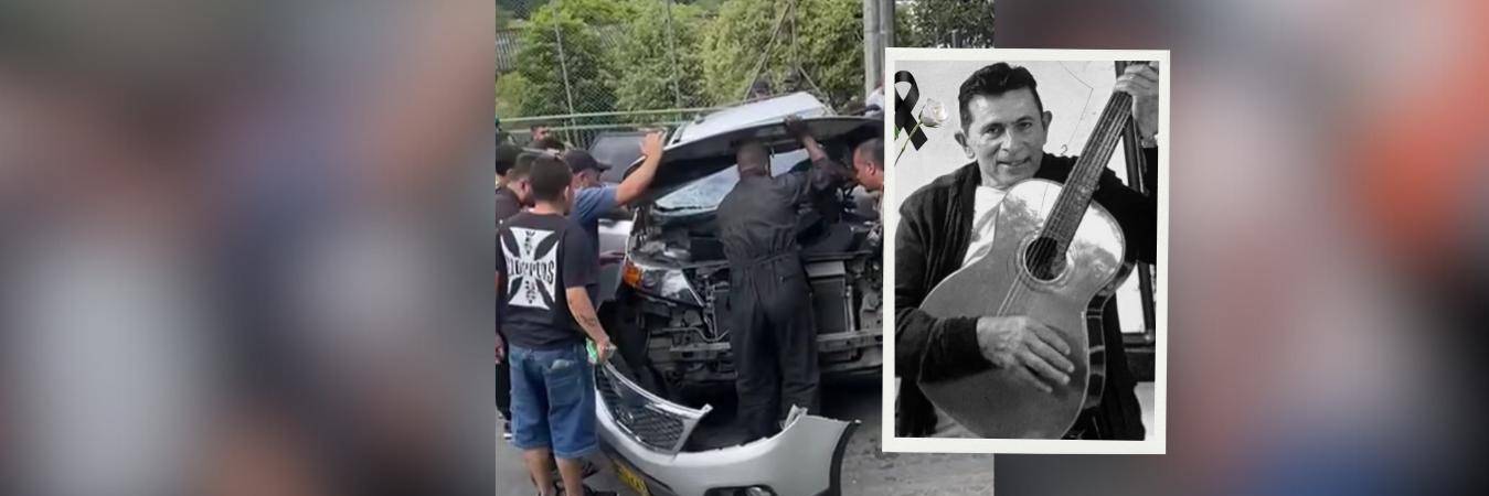 Izquierda: imagen del vehículo tras el accidente. Derecha: Orlando Bonilla, el profesor fallecido. FOTOS: CAPTURA DE VIDEO HORA 13 NOTICIAS Y FACEBOOK INSTITUCIÓN EDUCATIVA PRESBÍTERO LUIS RODOLFO GÓMEZ RAMÍREZ