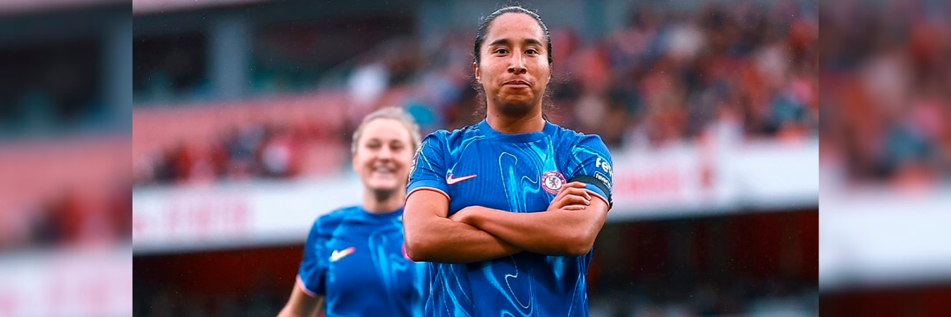 Mayra Ramírez celebrando un gol con el Chelsea. /FOTO: INSTAGRAM @chelseafcw