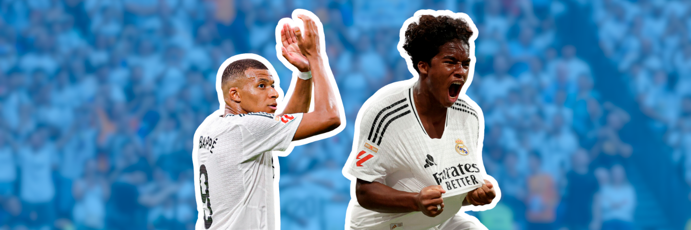 Kylian Mbappé (derecha) y Endrick Felipe (izquierda) debutaron con el Real Madrid en el estadio Santiago Bernabéu. /FOTOS: REAL MADRID