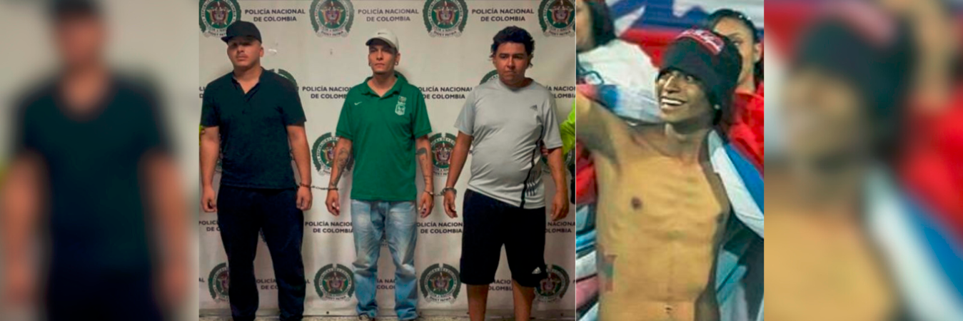 Al izquierda, los sentenciados: Elkin Darío García González, Alejandro Rivera Gaviria y Juan Esteban Hernández Vallejo. A la derecha, la víctima. /FOTO: CORTESÍA 