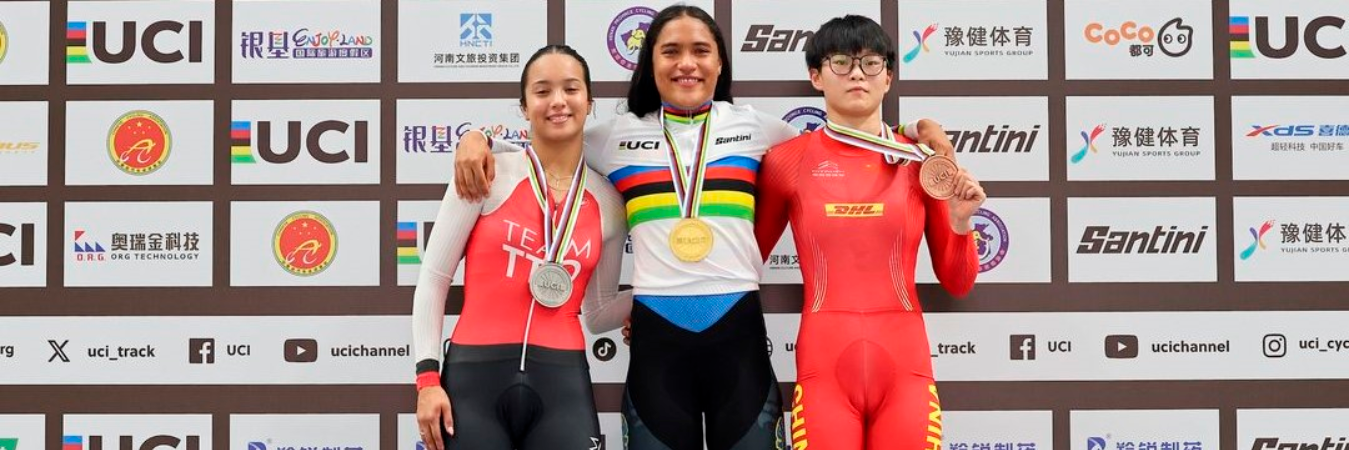 El podio lo ocuparon Makaira Wallace, representante de Trinidad y Tobago (izquierda), Stefany Cuadrado (centro) y Shuyan Luo (derecha) de China. /FOTO: COMITÉ OLÍMPICO COLOMBIANO