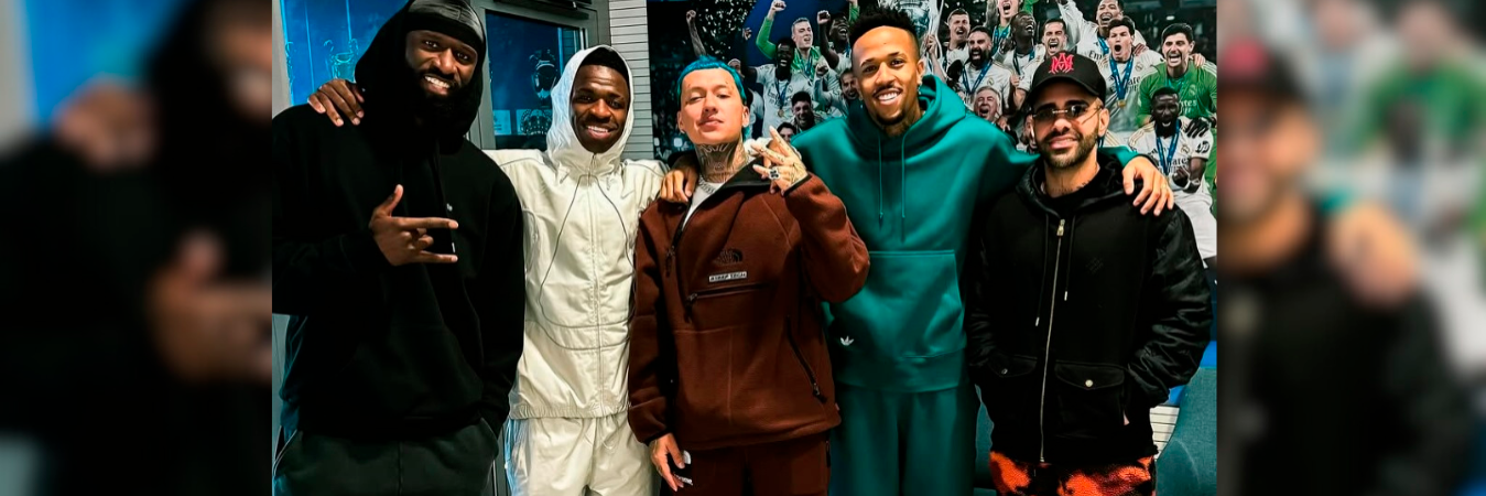 Blessd compartiendo con algunos jugadores del Real Madrid. /FOTO: INSTAGRAM @blessd