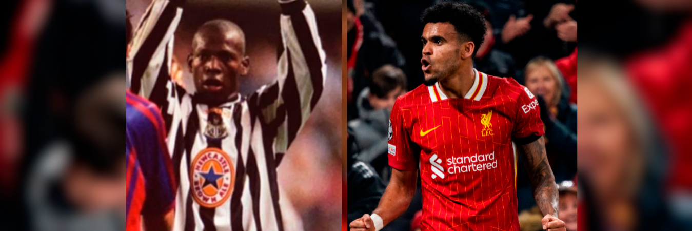 Faustino Asprilla en el Newcastle y Luis Díaz en Liverpool. /FOTO: INSTAGRAM @eltinoasprilla - @liverpoolfc