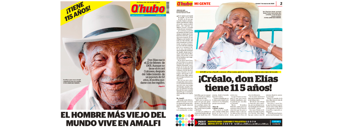 Don Elías fue uno de los personajes principales de nuestro medio, salió en la contraportada del periódico del 7 de marzo de 2020. / FOTO: ARCHIVO