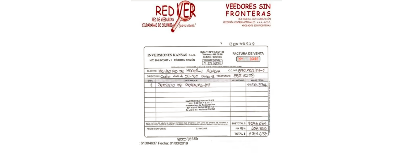 Las facturas muestran compras hechas desde 2016 de diferentes productos, como arreglos florales y almuerzos. / FOTO: @REDVEEDURIASCOL