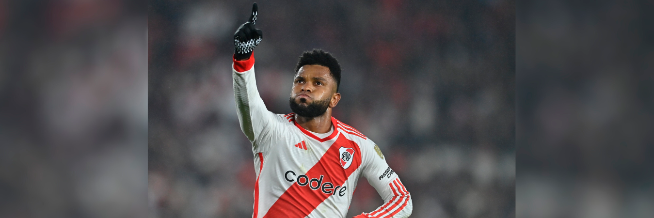 Miguel Ángel Borja celebrando el gol con River Plate. /FOTO: X @RiverPlate