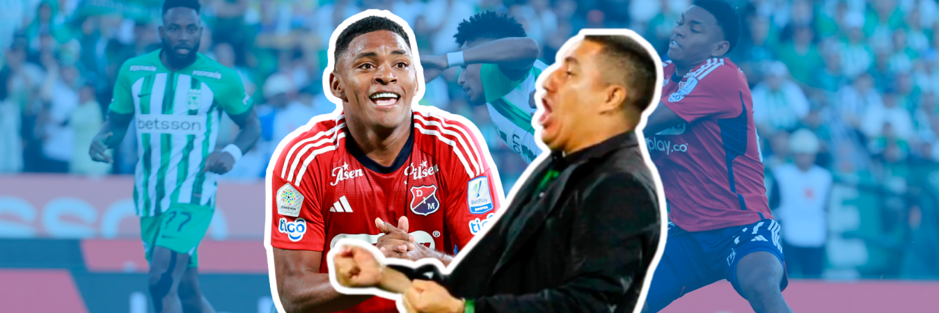 Bryan León (izq.) jugador del DIM y Efraín Juárez técnico de Nacional. /FOTO: REDES SOCIALES - JAIME PÉREZ 