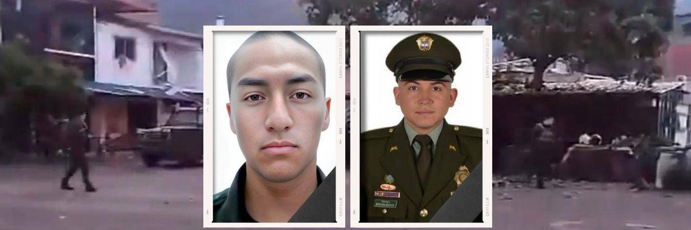 Policías Santiago Moreno (izquierda) y Brayan Andrés Mojica Santos (derecha). /FOTOS: TOMADAS DE X @PoliciaColombia Y @mindefensa