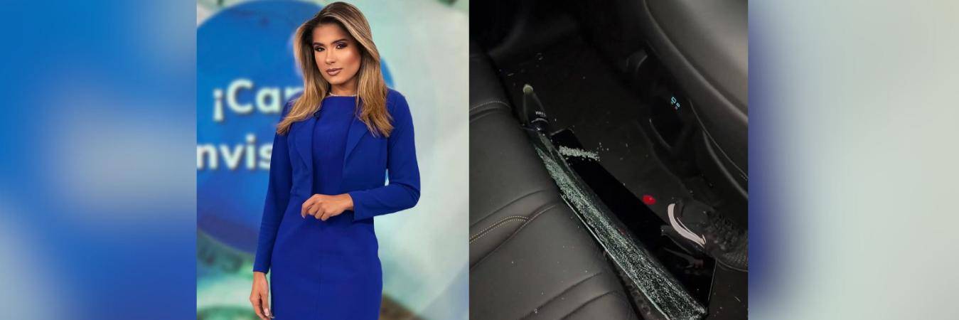 La periodista Catalina Botero y su carro, tras el robo que le hicieron. FOTO: REDES SOCIALES @catalinaboteroo