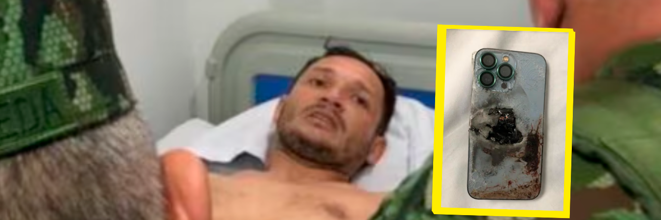 El capitán Javier Leal, quien resultó herido en medio de los ataques del Clan del Golfo este viernes en Antioquia, se salvó de morir gracias al celular que portaba en el chaleco, a la altura del pecho. / FOTO: FF.MM