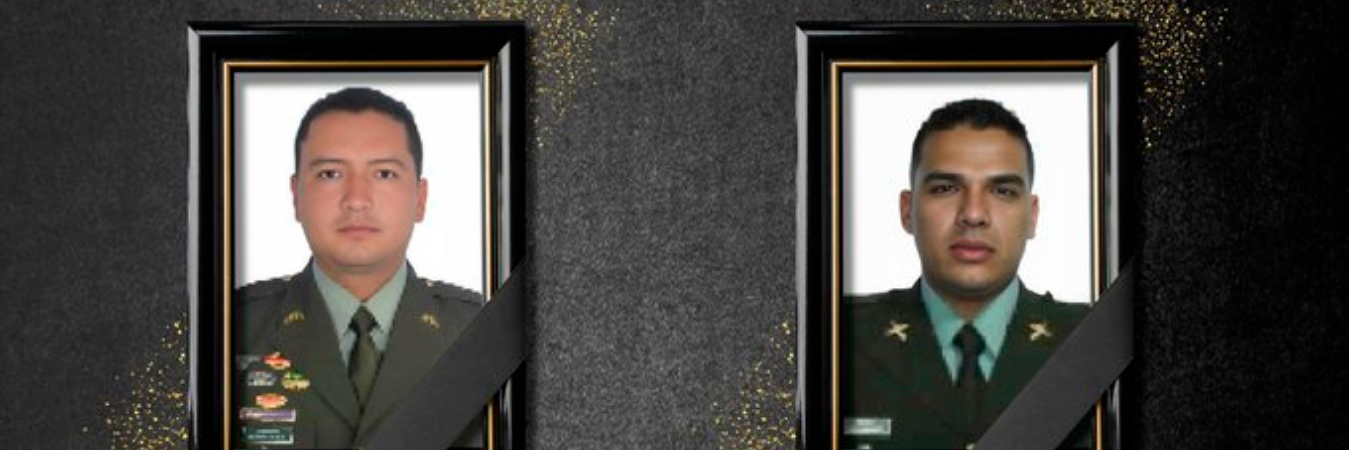 El intendente Leonardo Trujillo Tovar y el patrullero Carlos Andrés Hernández Ospina fueron las víctimas fatales. /FOTO: X @DirectorPolicia