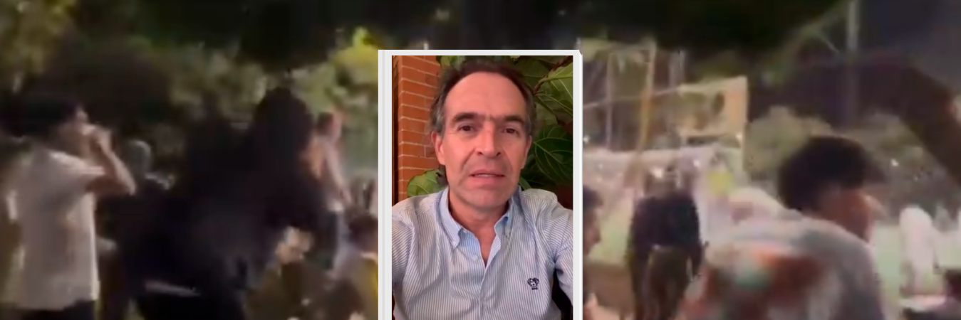 Momento en el que el alcalde de Medellín, Federico Gutiérrez, fue increpado en el Politécnico Colombiano Jaime Isaza Cadavid. /FOTOS: TOMADAS DE VIDEO