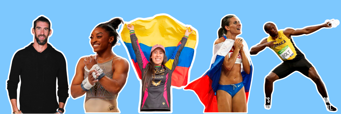 De izquierda a derecha: Michael Phelps, Simone Biles, Mariana Pajón, Yelena Isinvayeba y Usain Bolt. /FOTOS: REDES SOCIALES