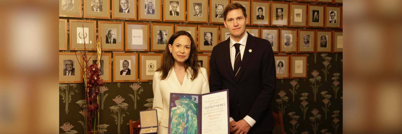 María Corina Machado recibiendo el Premio Nobel en Oslo. FOTO: TOMADA DE X @NobelPrize