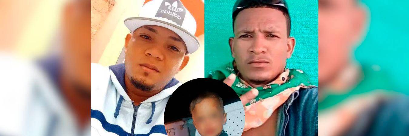 Jesús Alberto Martínez (i), Tony Julio Correa (d) y el menor de 3 años, que fallecieron en un fuerte accidente entre motos en Gambote. /FOTO: Ilustración.