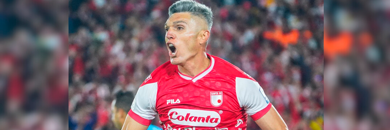 Daniel Torres celebrando el gol de Independiente Santa Fe. /FOTO: X @Dimayor